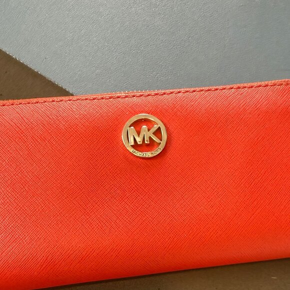 Michael Kors Orange Leather Long Zip Wallet - Picture 1 of 7